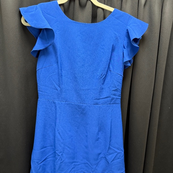 NWT TCEC Cobalt Blue Sheath Dress with Ruffle Cap Sleeves and Hem - Picture 1 of 3